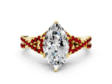 Yellow gold Marquise Cut Diamond with Ruby side stone Halo Twist Band Solitaire Prong Setting Ring_24