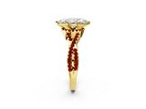 Yellow gold Marquise Cut Diamond with Ruby side stone Halo Twist Band Solitaire Prong Setting Ring_26