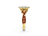 Yellow gold Marquise Cut Diamond with Ruby side stone Halo Twist Band Solitaire Prong Setting Ring_32