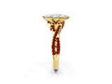 Yellow gold Marquise Cut Diamond with Ruby side stone Halo Twist Band Solitaire Prong Setting Ring_44