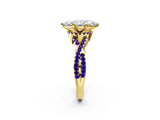 Yellow gold Marquise Cut Diamond with Tanzanite side stone Halo Twist Band Solitaire Prong Setting Ring_14