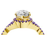 Yellow gold Marquise Cut Diamond with Tanzanite side stone Halo Twist Band Solitaire Prong Setting Ring_16