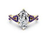 Yellow gold Marquise Cut Diamond with Tanzanite side stone Halo Twist Band Solitaire Prong Setting Ring_30