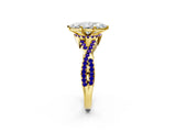Yellow gold Marquise Cut Diamond with Tanzanite side stone Halo Twist Band Solitaire Prong Setting Ring_32