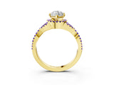 Yellow gold Marquise Cut Diamond with Tanzanite side stone Halo Twist Band Solitaire Prong Setting Ring_33