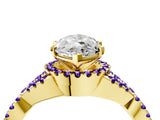 Yellow gold Marquise Cut Diamond with Tanzanite side stone Halo Twist Band Solitaire Prong Setting Ring_34