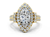 Yellow gold Marquise Cut Double Halo Diamond Engagement Ring with Pave Band and Four-Prong Setting_24