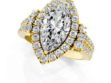 Yellow gold Marquise Cut Double Halo Diamond Engagement Ring with Pave Band and Four-Prong Setting_25