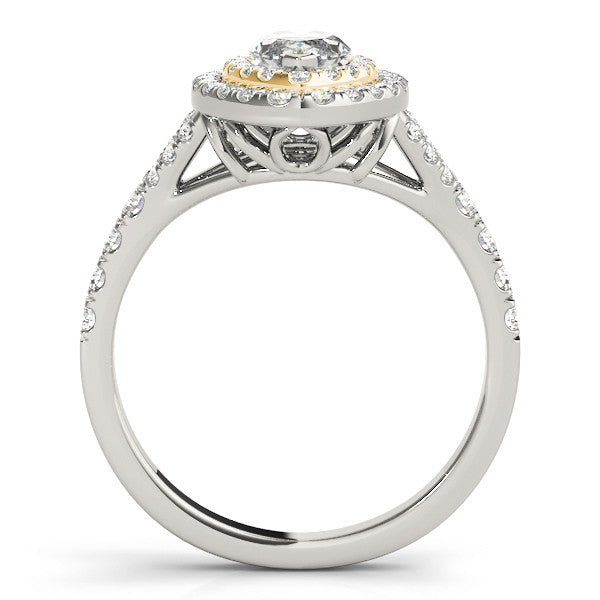Yellow gold Marquise Cut Double Halo Split Shank Diamond Ring with Prong Setting 2