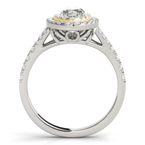 Yellow gold Marquise Cut Double Halo Split Shank Diamond Ring with Prong Setting 2