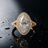 Yellow gold Marquise Cut Double Halo Split Shank Diamond Ring with Prong Setting_15