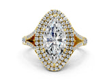 Yellow gold Marquise Cut Double Halo Split Shank Diamond Ring with Prong Setting_52