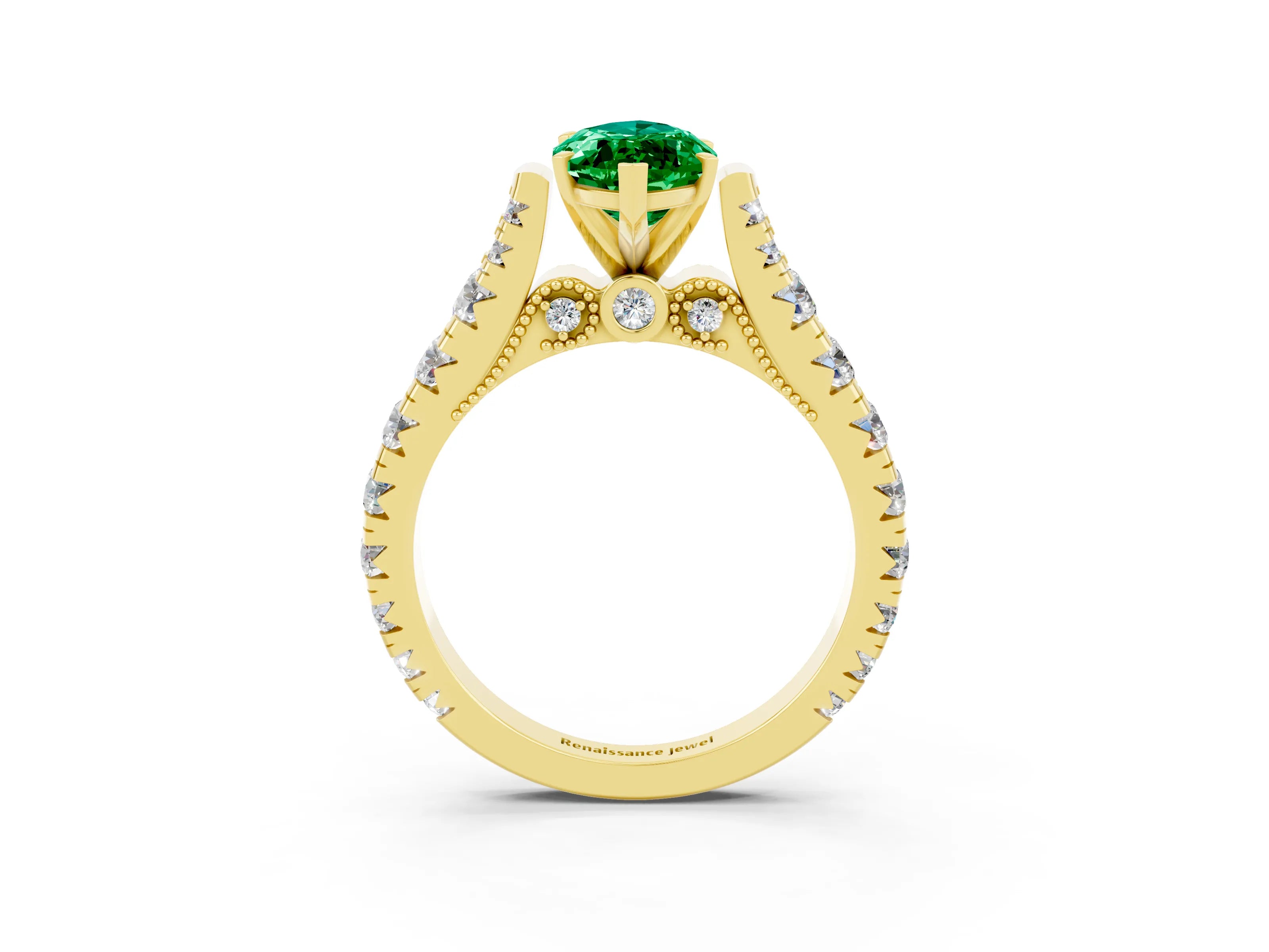 Yellow gold Marquise Cut Emerald Classic Solitaire Ring with Pavé Band and Four-Prong Setting_3