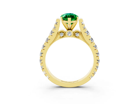 Yellow gold Marquise Cut Emerald Classic Solitaire Ring with Pavé Band and Four-Prong Setting_3