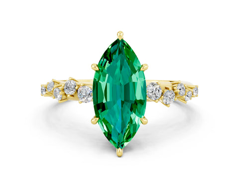 Yellow gold Marquise Cut Emerald Cluster Side Stone Solitaire Ring with Prong Setting_24