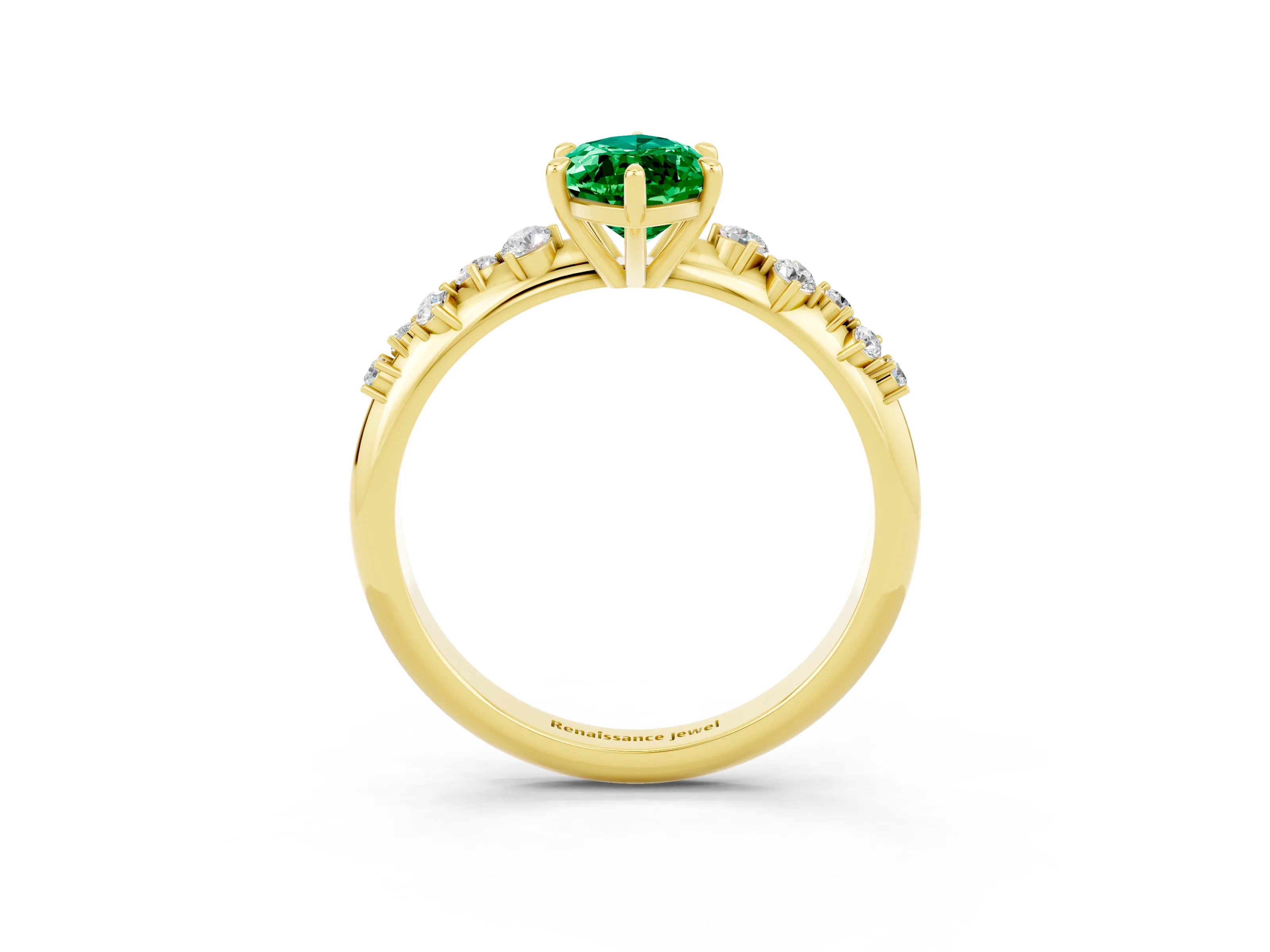 Yellow gold Marquise Cut Emerald Cluster Side Stone Solitaire Ring with Prong Setting_27