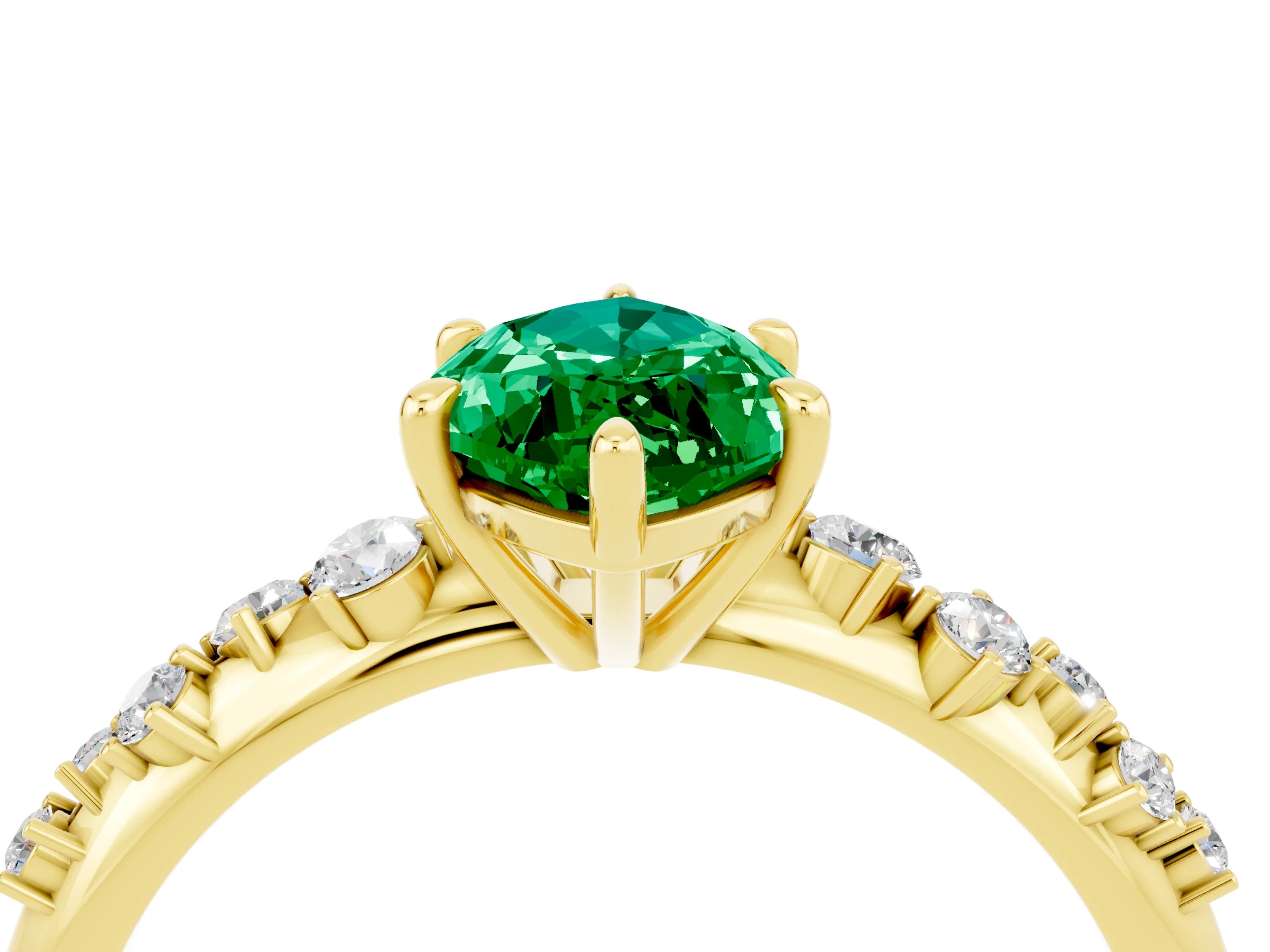 Yellow gold Marquise Cut Emerald Cluster Side Stone Solitaire Ring with Prong Setting_28