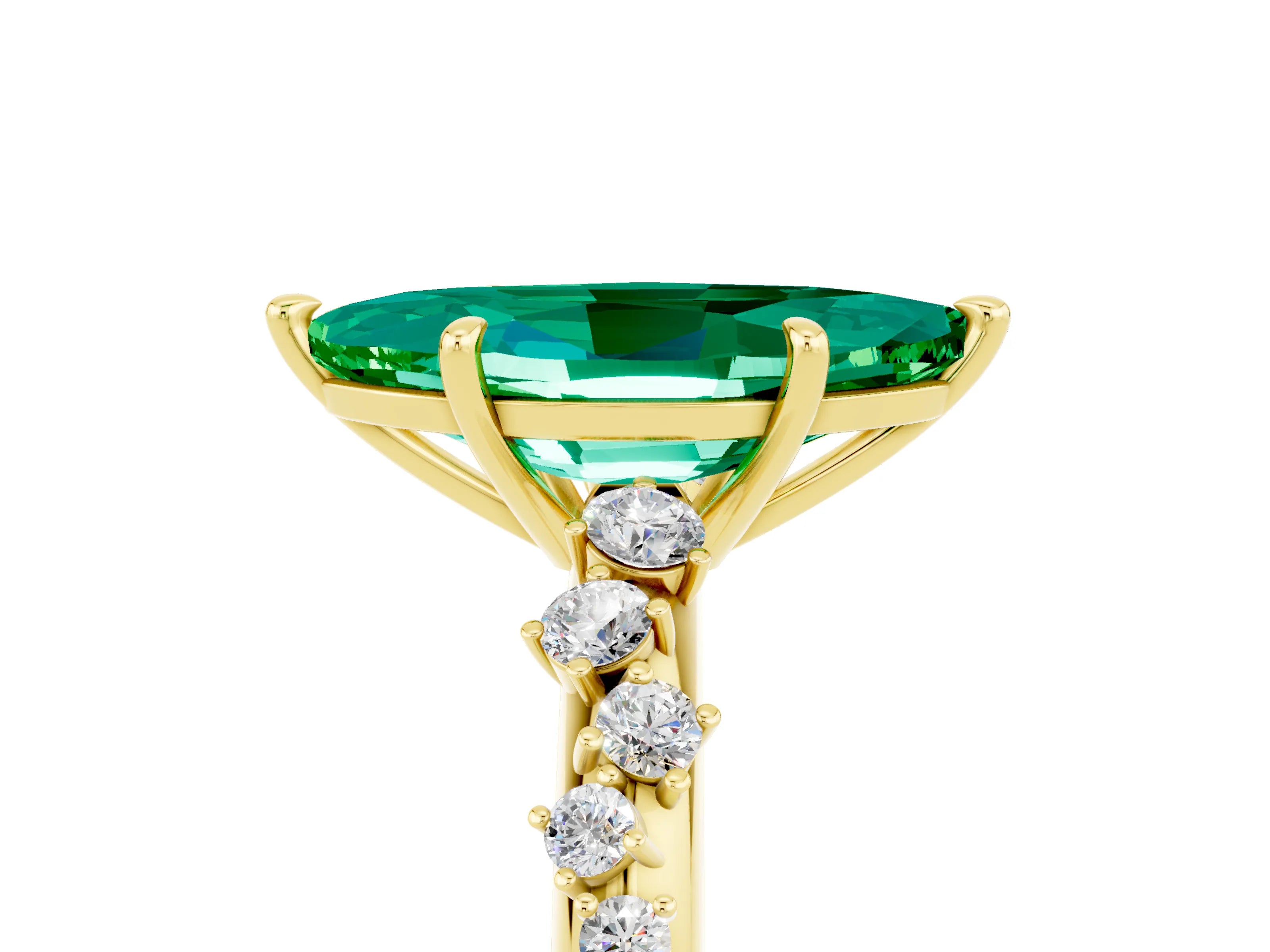 Yellow gold Marquise Cut Emerald Cluster Side Stone Solitaire Ring with Prong Setting_29