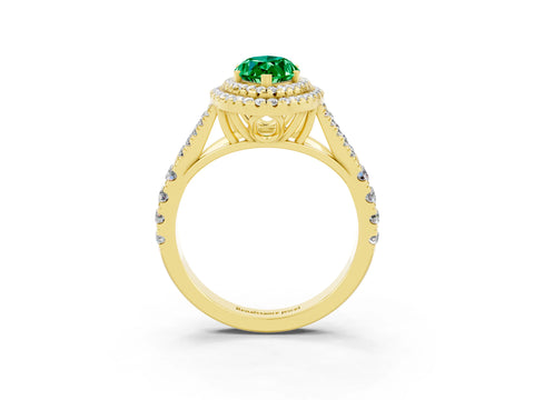 Yellow gold Marquise Cut Emerald Double Halo Ring with Split Shank and Prong Setting_15