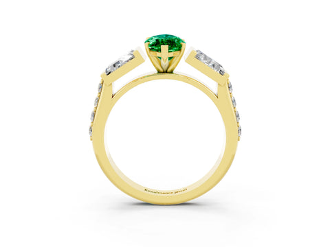 Yellow gold Marquise Cut Emerald Engagement Ring with Baguette Side Stones and Channel Set Band_3