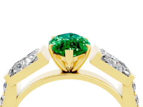 Yellow gold Marquise Cut Emerald Engagement Ring with Baguette Side Stones and Channel Set Band_4