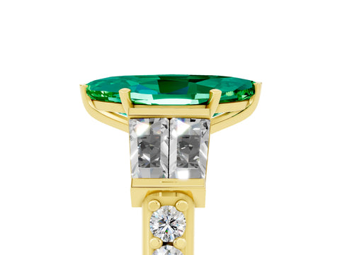 Yellow gold Marquise Cut Emerald Engagement Ring with Baguette Side Stones and Channel Set Band_5