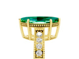 Yellow gold Marquise Cut Emerald Engagement Ring with Milgrain Channel Set Band and Prong Setting_5