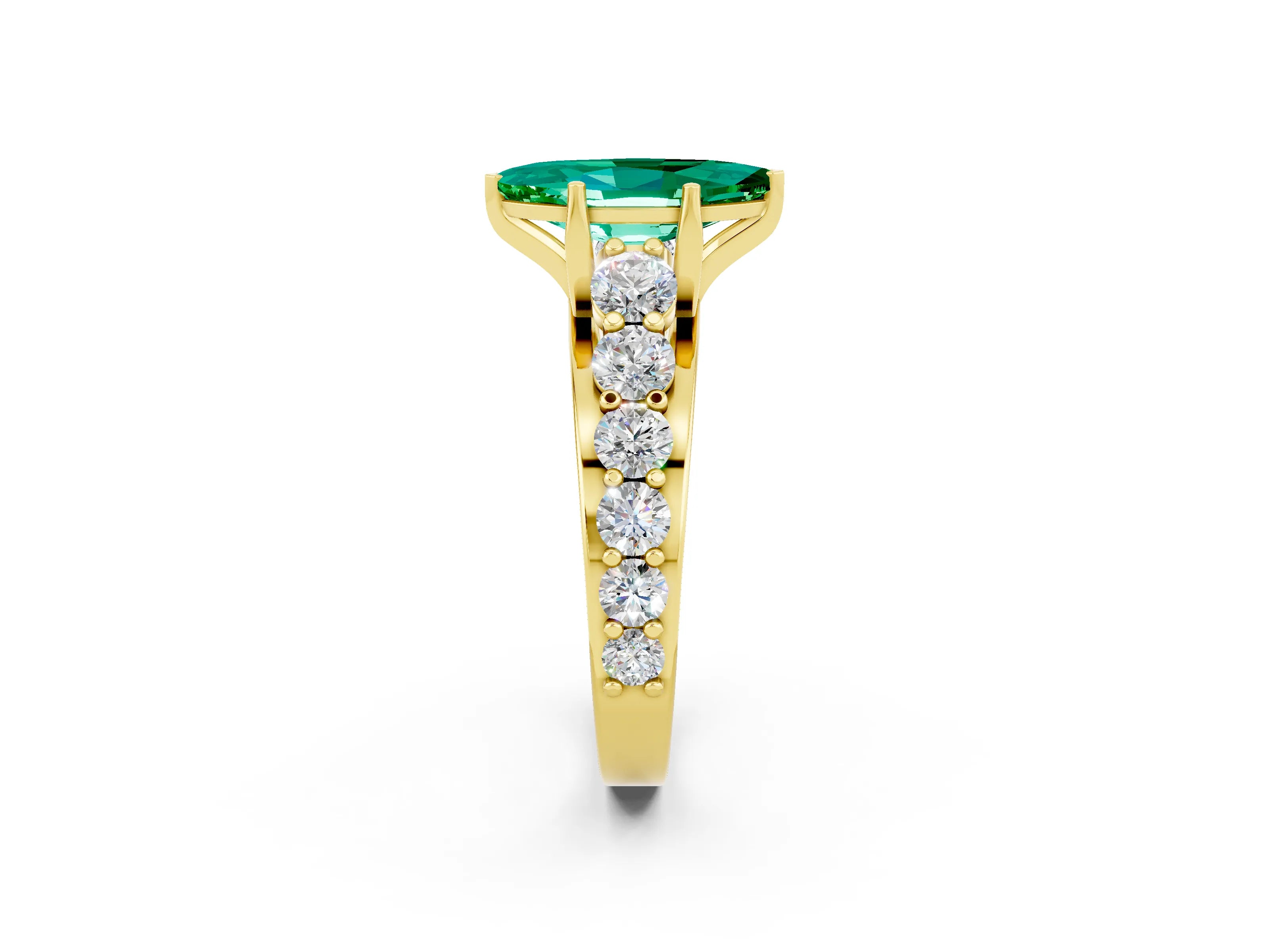 Yellow gold Marquise Cut Emerald Engagement Ring with Pavé Band and Four-Prong Setting_2