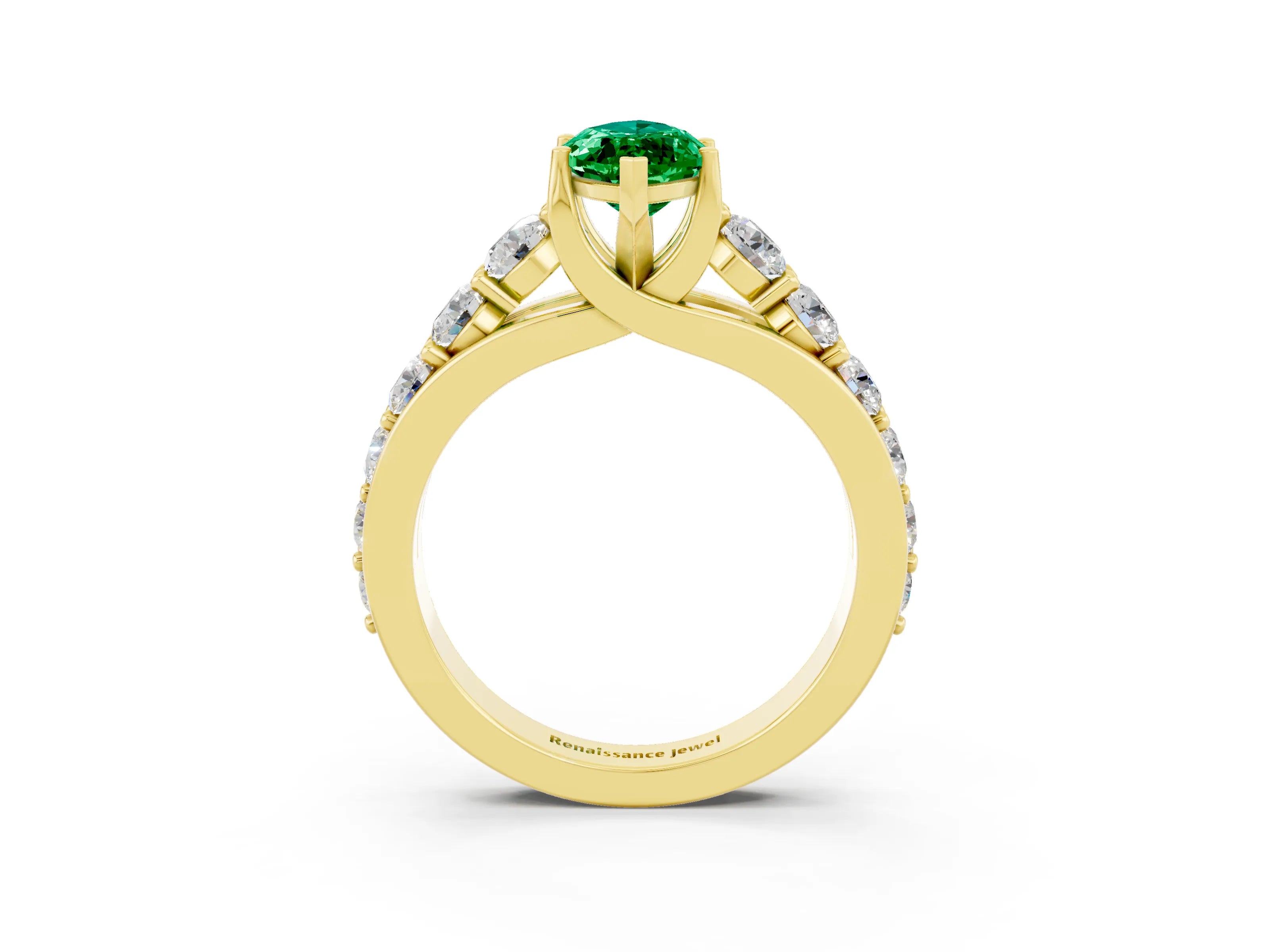 Yellow gold Marquise Cut Emerald Engagement Ring with Pavé Band and Four-Prong Setting_3