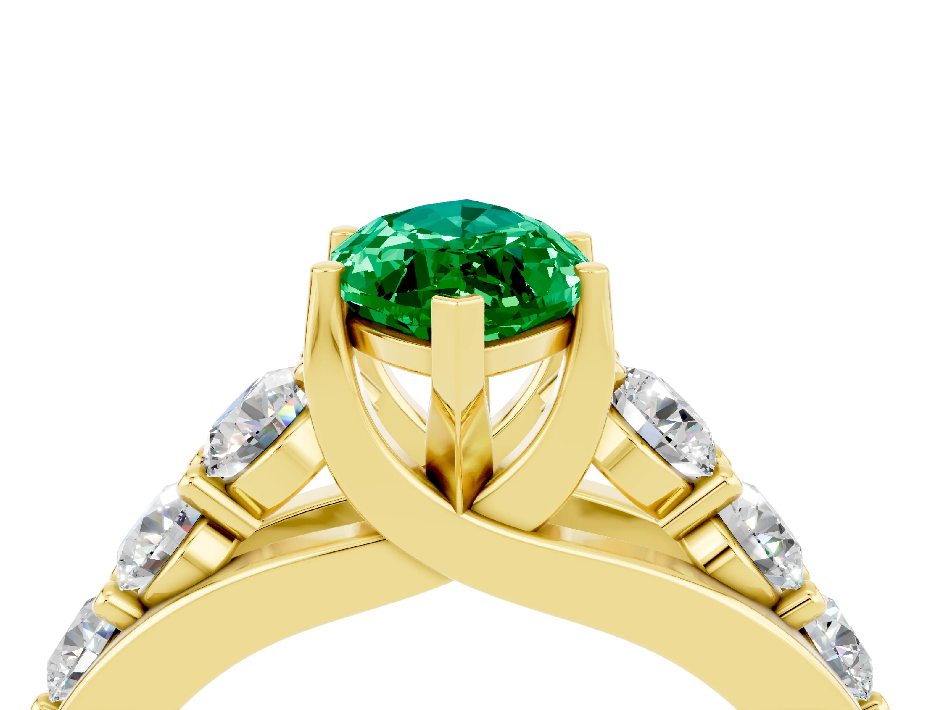 Yellow gold Marquise Cut Emerald Engagement Ring with Pavé Band and Four-Prong Setting_4
