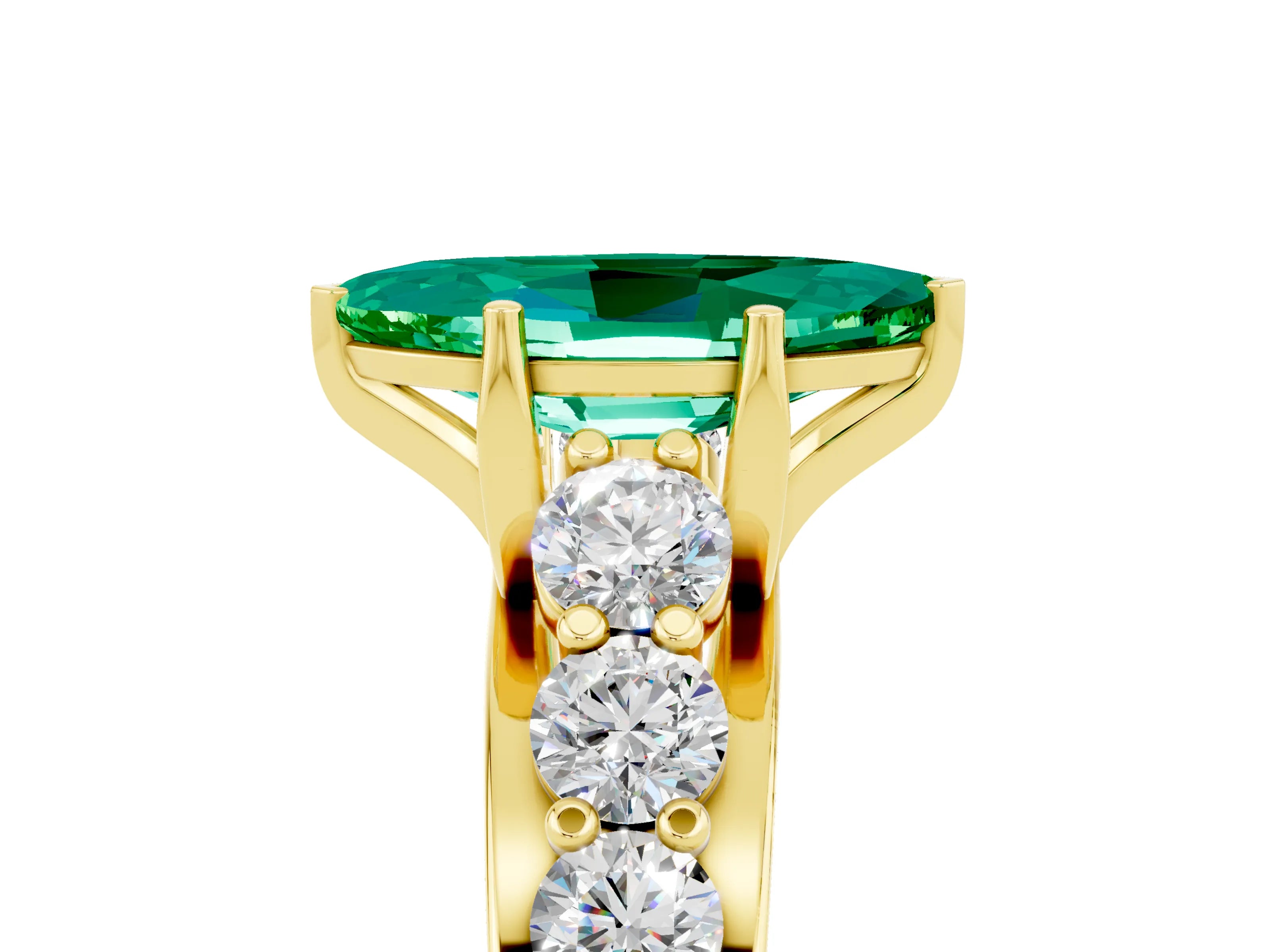 Yellow gold Marquise Cut Emerald Engagement Ring with Pavé Band and Four-Prong Setting_5