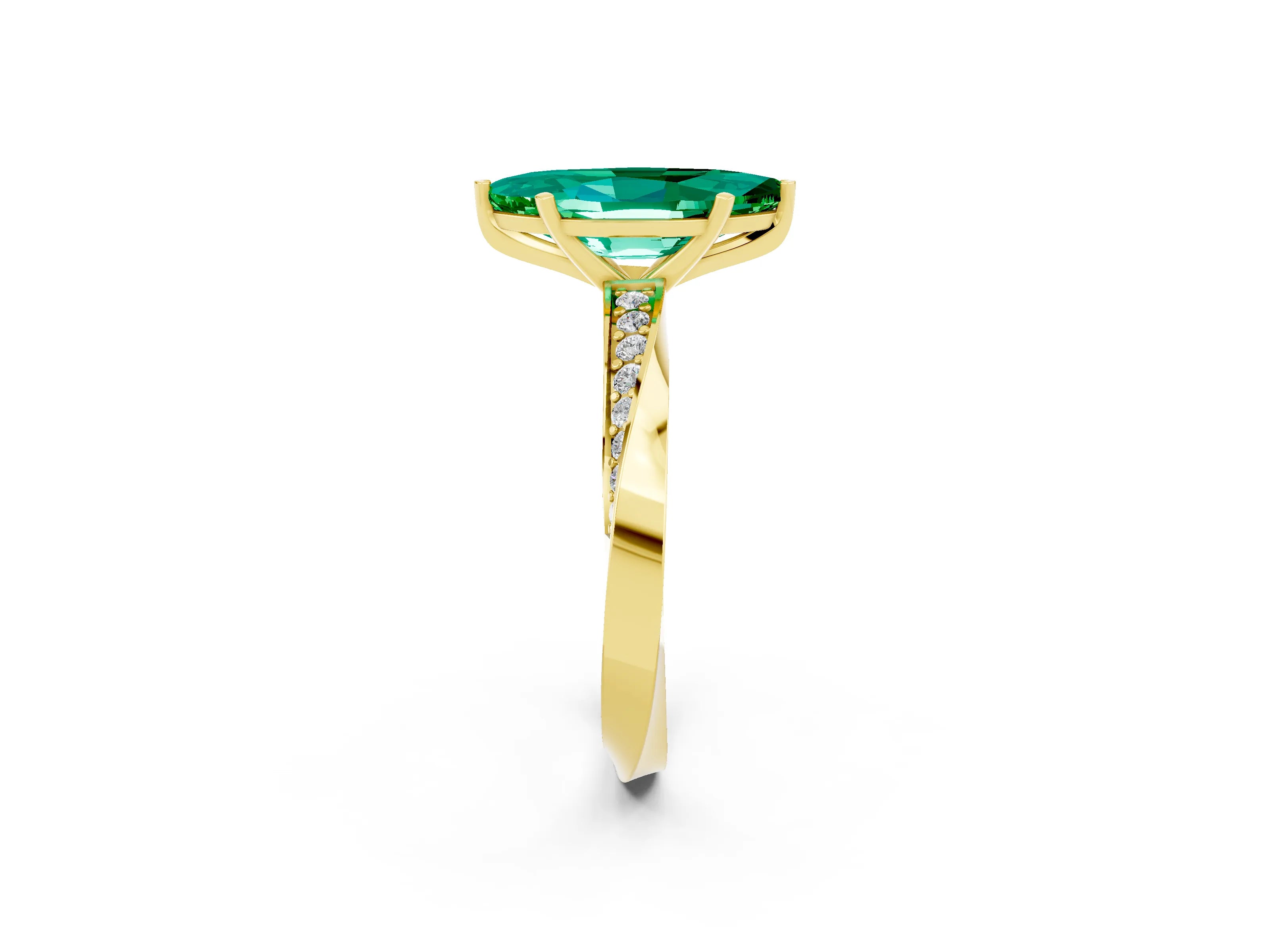 Yellow gold Marquise Cut Emerald Engagement Ring with Side Stone Accents and Four-Prong Setting_29
