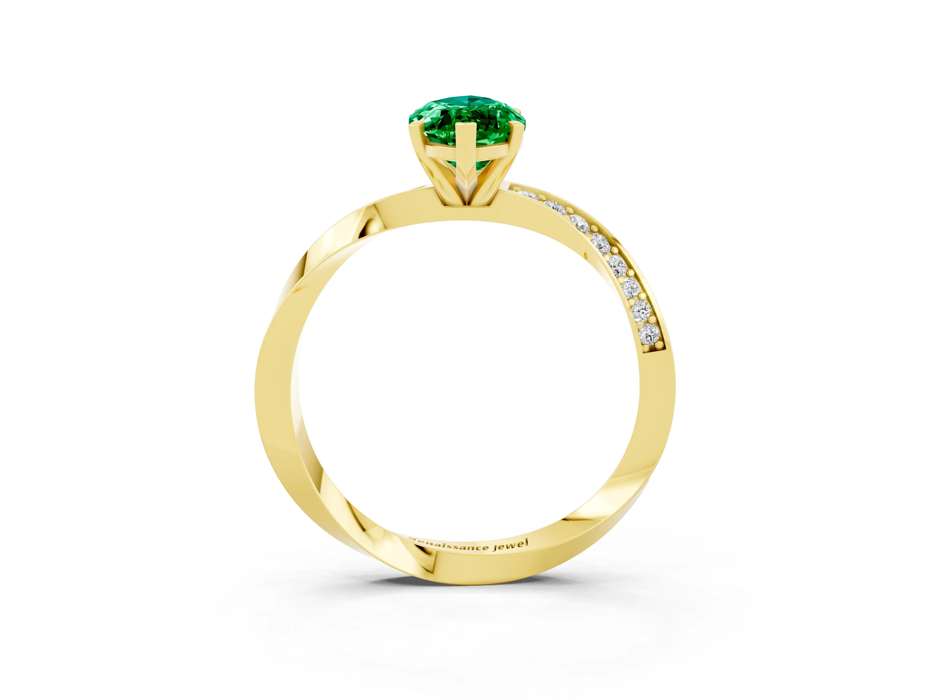 Yellow gold Marquise Cut Emerald Engagement Ring with Side Stone Accents and Four-Prong Setting_30
