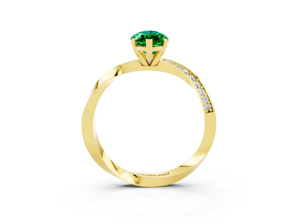 Yellow gold Marquise Cut Emerald Engagement Ring with Side Stone Accents and Four-Prong Setting