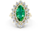 Yellow gold Marquise Cut Emerald Floral Double Halo Engagement Ring with Prong Setting_72