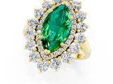 Yellow gold Marquise Cut Emerald Floral Double Halo Engagement Ring with Prong Setting_73