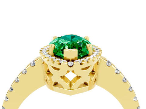 Yellow gold Marquise Cut Emerald Halo Engagement Ring with Pavé Band and Prong Setting_16