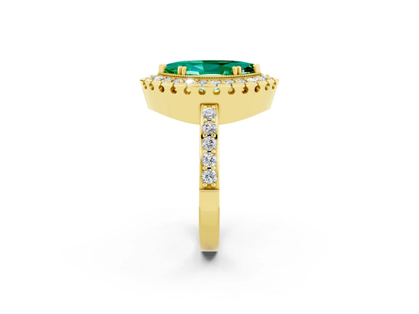 Yellow Gold Marquise Lab-Grown Emerald Pierced Gallery Halo Engagement Ring