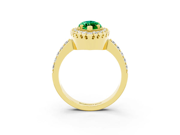 Yellow Gold Marquise Lab-Grown Emerald Pierced Gallery Halo Engagement Ring