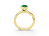 Yellow gold Marquise Cut Emerald Halo Ring with Round Split Shank and Prong Setting_51