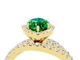 Yellow gold Marquise Cut Emerald Halo Ring with Round Split Shank and Prong Setting_52