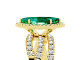 Yellow gold Marquise Cut Emerald Halo Ring with Round Split Shank and Prong Setting_53