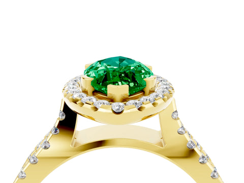 Yellow gold Marquise Cut Emerald Halo Ring with Split Shank Pavé Band and Prong Setting_4