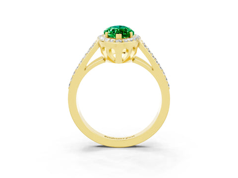 Yellow gold Marquise Cut Emerald Halo Ring with Split Shank U-Prong Band and Four-Prong Setting_3