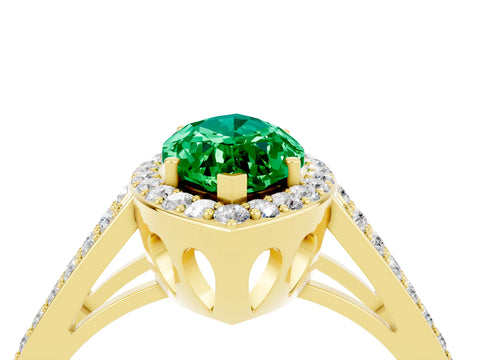 Yellow gold Marquise Cut Emerald Halo Ring with Split Shank U-Prong Band and Four-Prong Setting_4