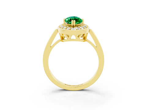 Yellow gold Marquise Cut Emerald Halo Ring with Split Shank and Four-Prong Setting_3