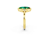 Yellow gold Marquise Cut Emerald Halo Ring with Tapered Band and Four-Prong Setting_2