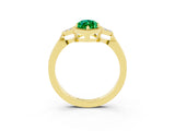 Yellow gold Marquise Cut Emerald Halo Ring with Tapered Band and Four-Prong Setting_3