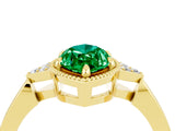 Yellow gold Marquise Cut Emerald Halo Ring with Tapered Band and Four-Prong Setting_4