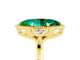 Yellow gold Marquise Cut Emerald Halo Ring with Tapered Band and Four-Prong Setting_5